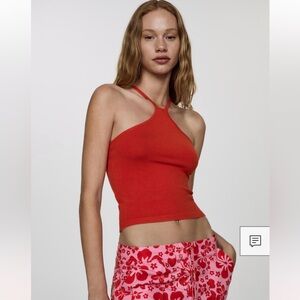 Mango Red Halter knitted Top